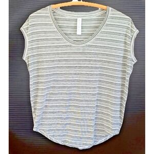 Athleta Striped V Neck T-Shirt Short Sleeve Top Athletic‎ Casual Sm Athleisure